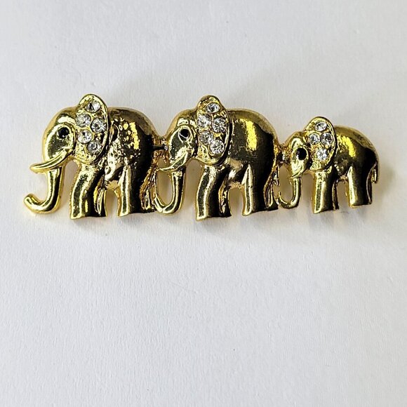 Elephants Brooch Pin Row of Gold tone Elephants Brooch Pin - Picture 4 of 8
